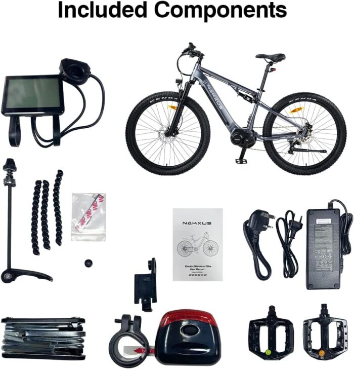 27M201 E-Bike Elektrofahrrad 27.5 „ Fette Reifen Elektrofahrrad mit Mittelmotor Max. Reichweite bis zu 150km, Mountainbike All Terrain mit 9 Gängen, City E-Bike Herren Damen