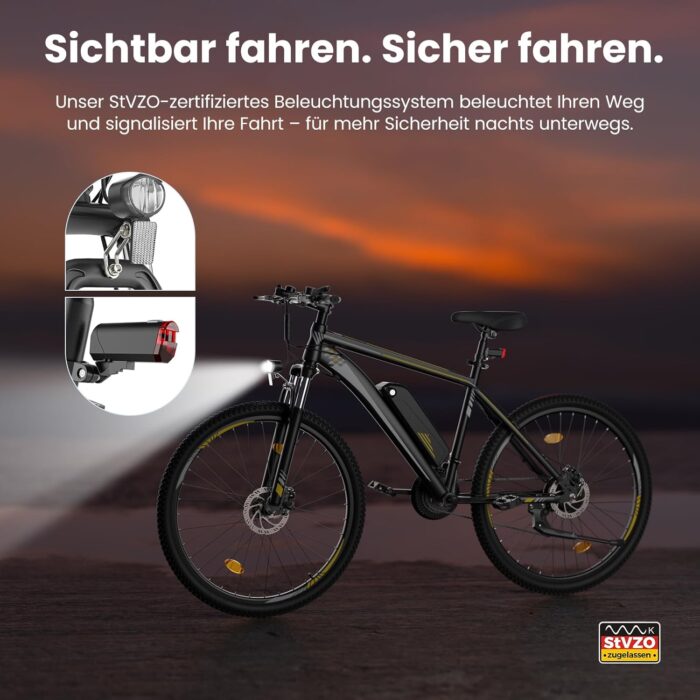 Touroll U1 E-Bikes, 26/29 Zoll E Bike Herren Damen mit Abnehmbarer 36V 13Ah Akku, 250W Motor MTB, E-Mountainbike mit 21 Gang, Elektrofahrrad Reichweite über 65KM, CST Off-Road-Reifen