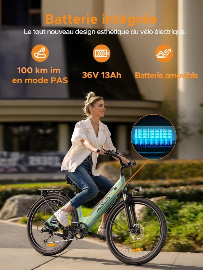 MileCity1 26" E-Bike für Erwachsene, 7 Gang Elektrofahrrad mit Austauschbarem 36V 13Ah Akku, 25 km/h und 80–100km Reichweite E-Bike für Städtische Pendler, IP65 Wasserdicht