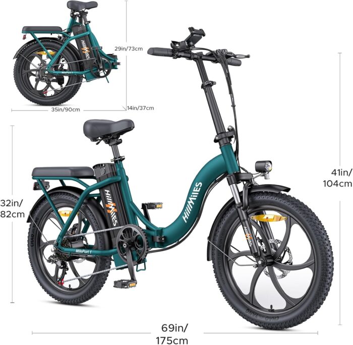MilePort 1 Elektrofahrrad Für Erwachsene, 250W Klappbares Elektrofahrrad Mit 36V 13AH Abnehmbarem Akku, Geschwindigkeit 25KM/H und Reichweite 100KM, 20„* 3.0“ Fetter Reifen E-Bikes Für Stadtpendler