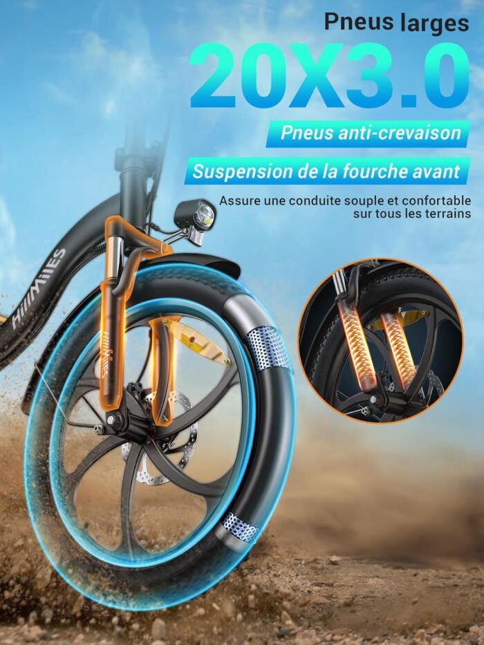 MilePort 1 Elektrofahrrad Für Erwachsene, 250W Klappbares Elektrofahrrad Mit 36V 13AH Abnehmbarem Akku, Geschwindigkeit 25KM/H und Reichweite 100KM, 20„* 3.0“ Fetter Reifen E-Bikes Für Stadtpendler