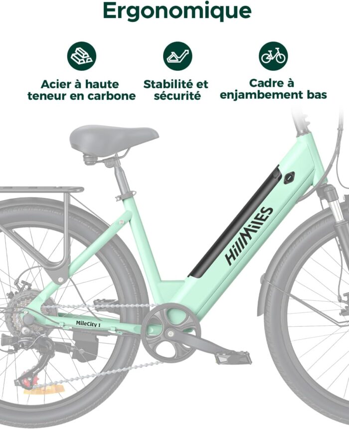 MileCity1 26" E-Bike für Erwachsene, 7 Gang Elektrofahrrad mit Austauschbarem 36V 13Ah Akku, 25 km/h und 80–100km Reichweite E-Bike für Städtische Pendler, IP65 Wasserdicht
