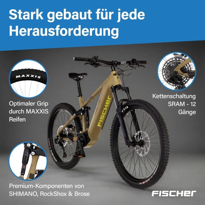 Fischer E-Bike MTB Montis 10.0i Ultimate Elektrofahrrad für Damen und Herren, RH 43, Mittelmotor 90 Nm, 36 V Akku