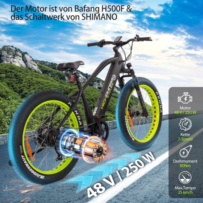 E-Bike Elektrofahrrad für Herren/Damen, 250W 25 km/h E-Mountainbike mit Batterie, Starker Motor, Kettenschaltung, Hydraulische Federgabel Pedelec