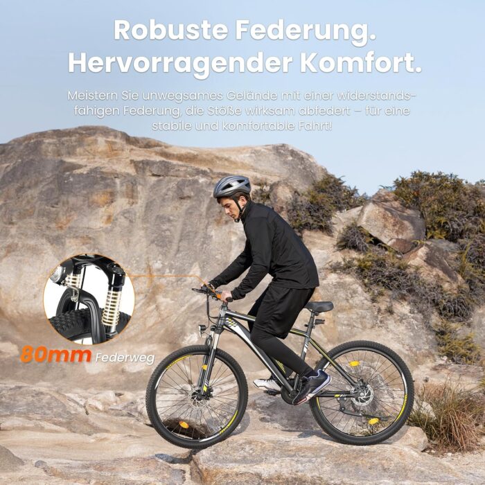 Touroll U1 E-Bikes, 26/29 Zoll E Bike Herren Damen mit Abnehmbarer 36V 13Ah Akku, 250W Motor MTB, E-Mountainbike mit 21 Gang, Elektrofahrrad Reichweite über 65KM, CST Off-Road-Reifen
