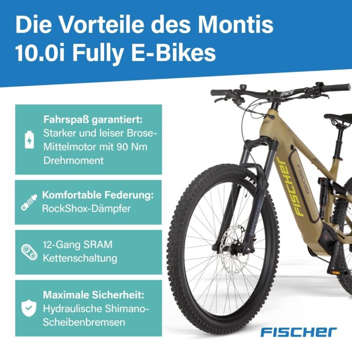 Fischer E-Bike MTB Montis 10.0i Ultimate Elektrofahrrad für Damen und Herren, RH 43, Mittelmotor 90 Nm, 36 V Akku